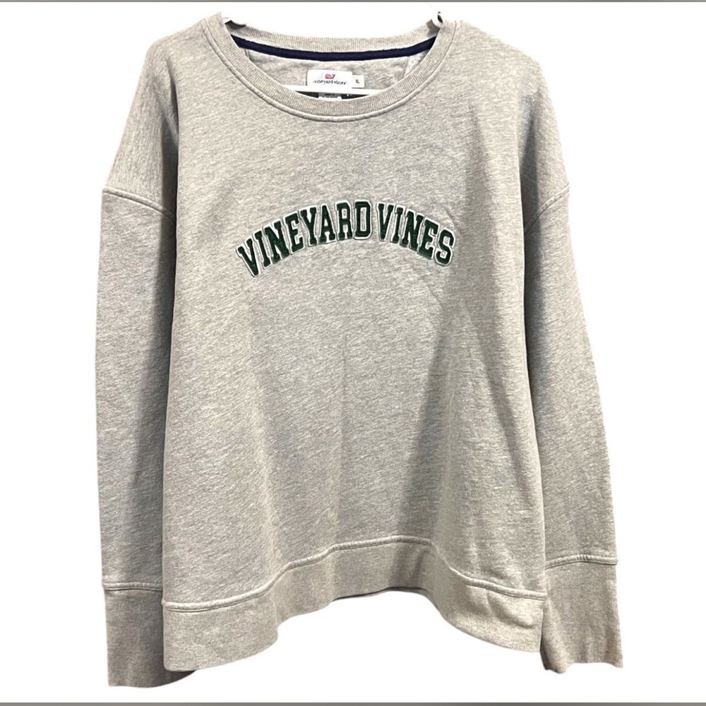 Vineyard Vines - Heather Grey Sweatshirt with Hunter Green Appliques Letters - M